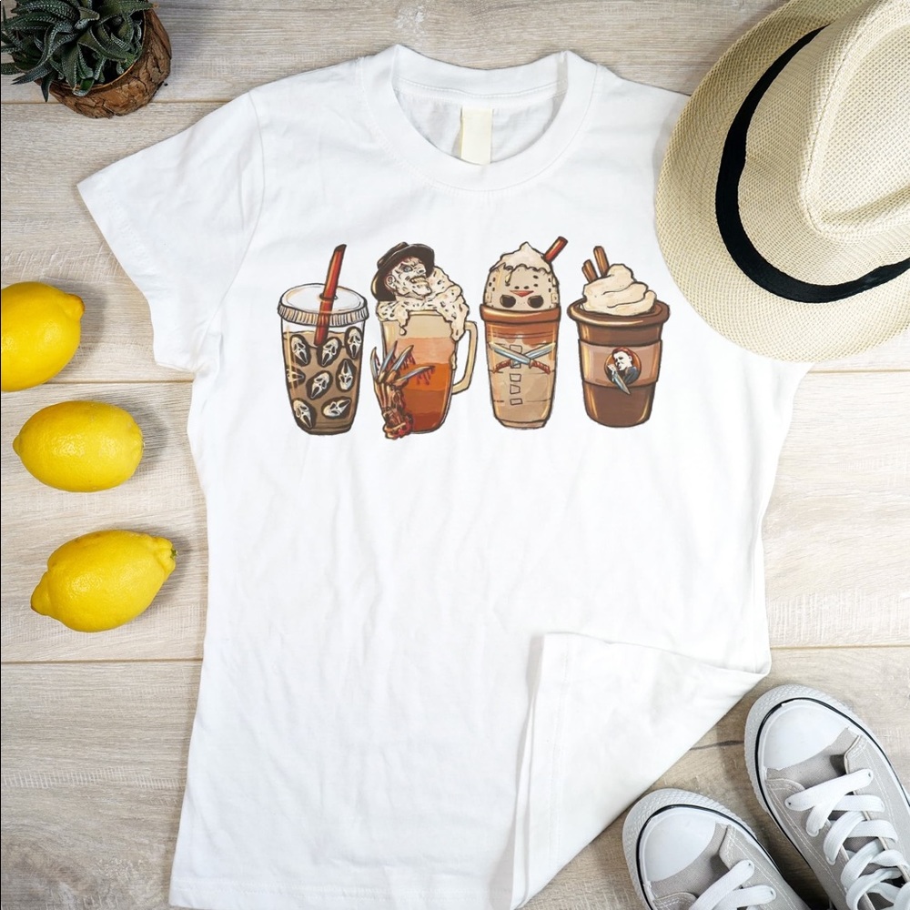 Super cute Freddy, Jason, Michael Meyers, and scream icees coffee tee